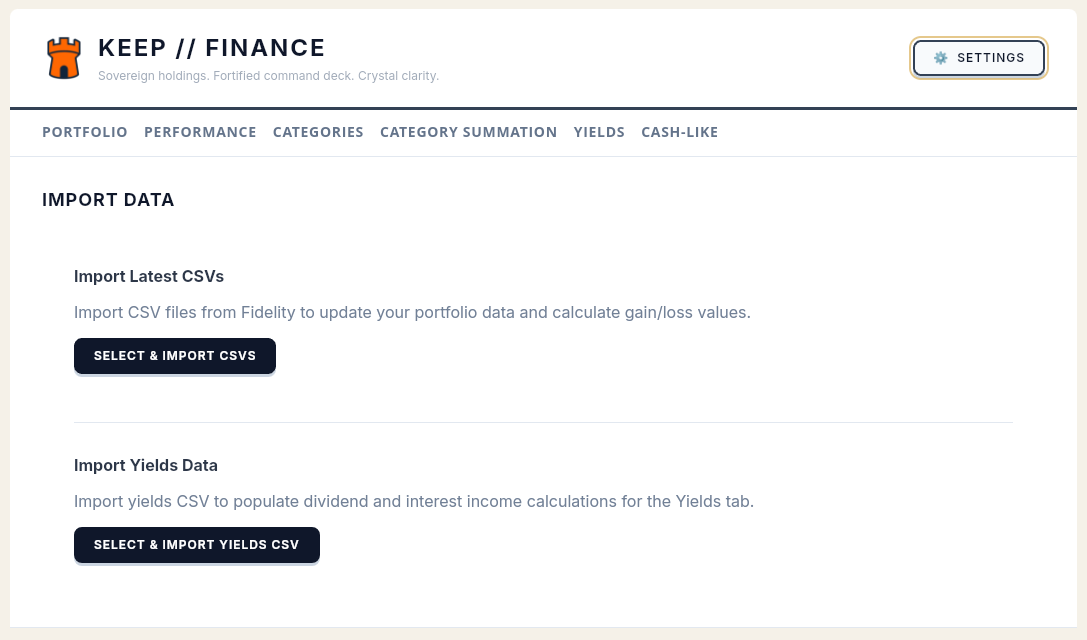 Local CSV import workflow using Fidelity-exported files
